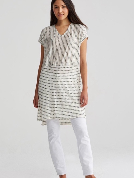 Eileen Fisher Tops - Eileen Fisher Organic Linen Painterly Stripe Tunic Dress M Lagenlook